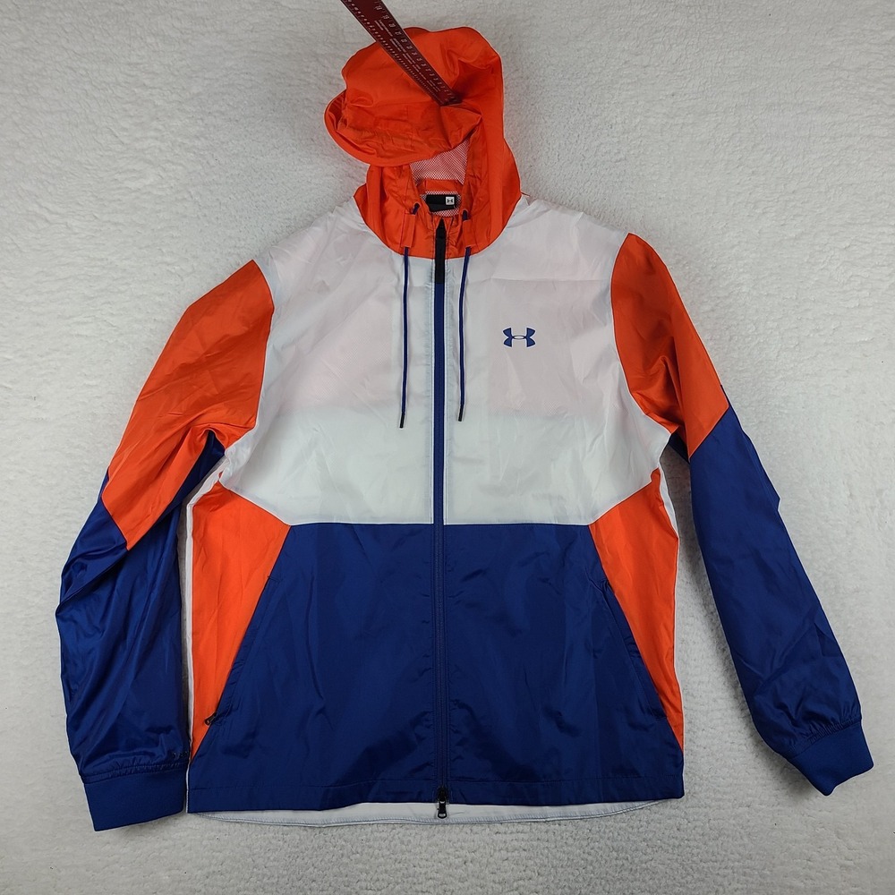 Under Armour Windbreaker‎ Hoodie Mens Large Blue Full Zip Sweater Rain Jacket